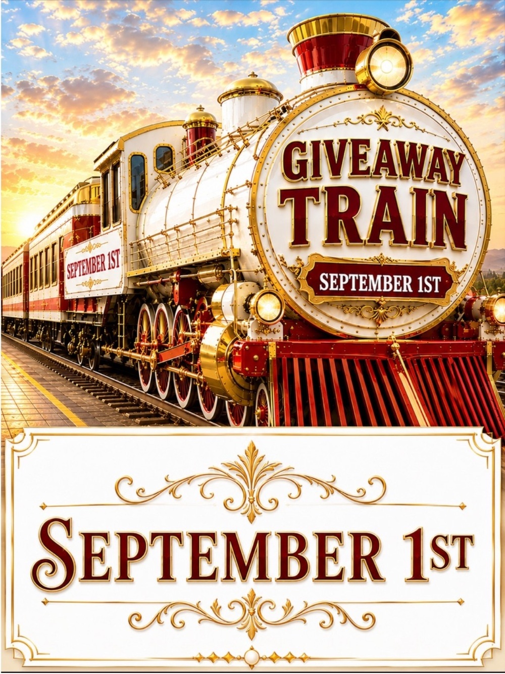 Vintage Train Giveaway Poster - Brown and Gold Home Games Poster